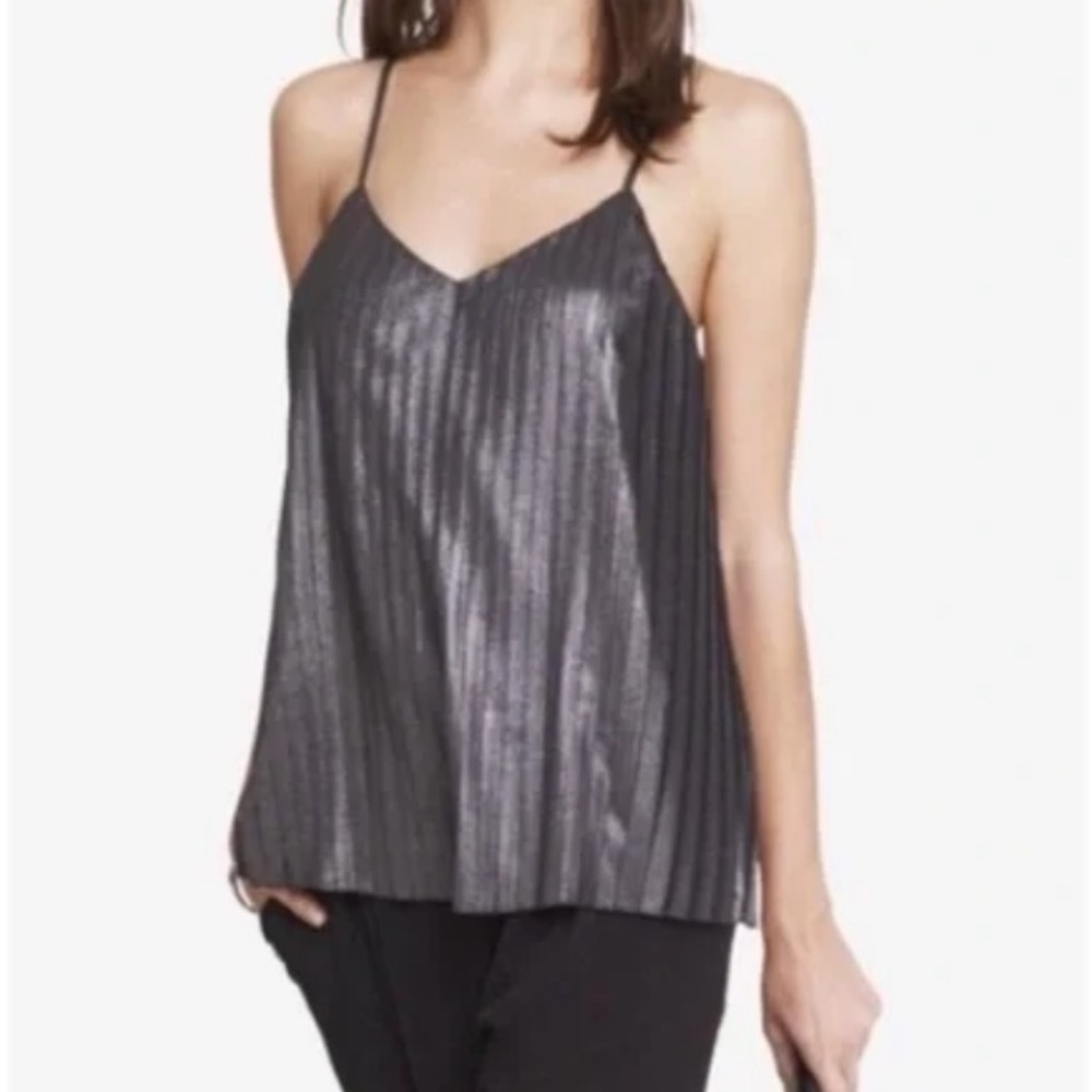 NWT Express Trapeze Cami Tank Top Glittering Metallic Pleated Gray Sz S
